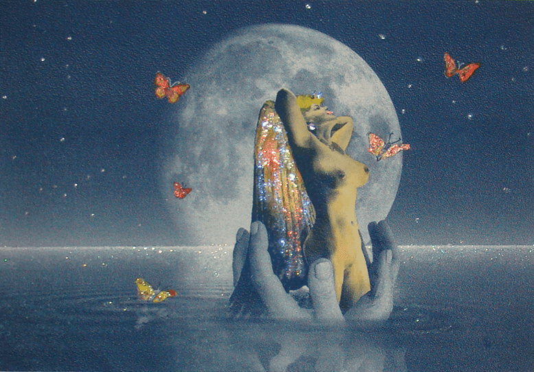 Ginis Moon – poetisches Mondmotiv in Blautönen mit traumhafter Wirkung; Cyanotypie von Ralph D. Woop