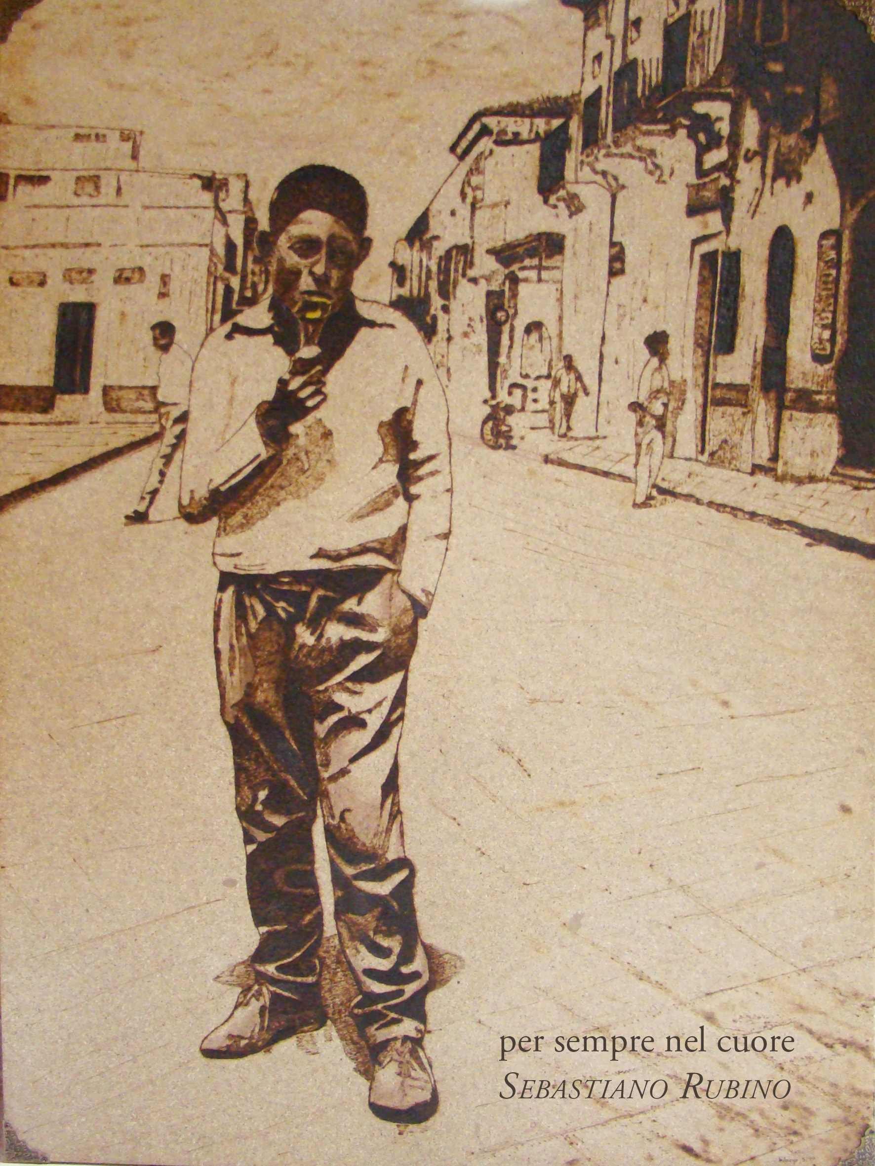 Portrait – klassisches pyrographisches Porträt auf Holz; von Ralph D. Woop